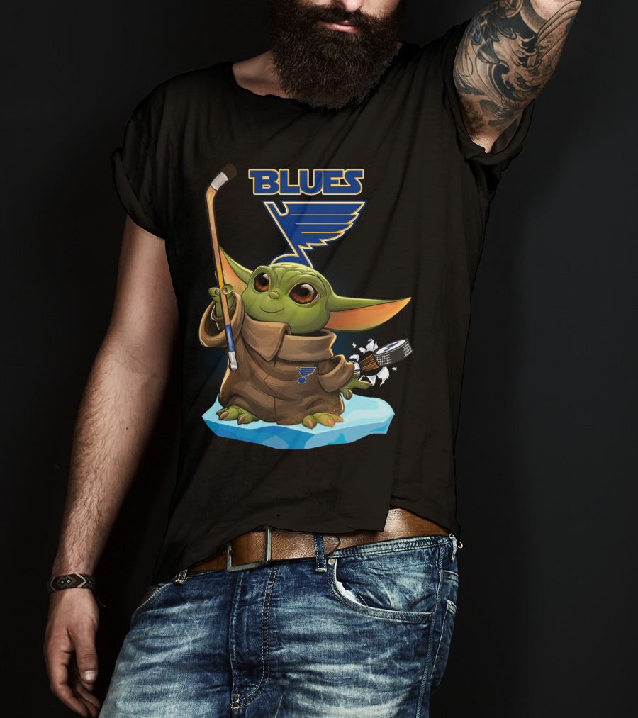 St Louis Blues Baby Yoda Hockey Stick Puck T-Shirt