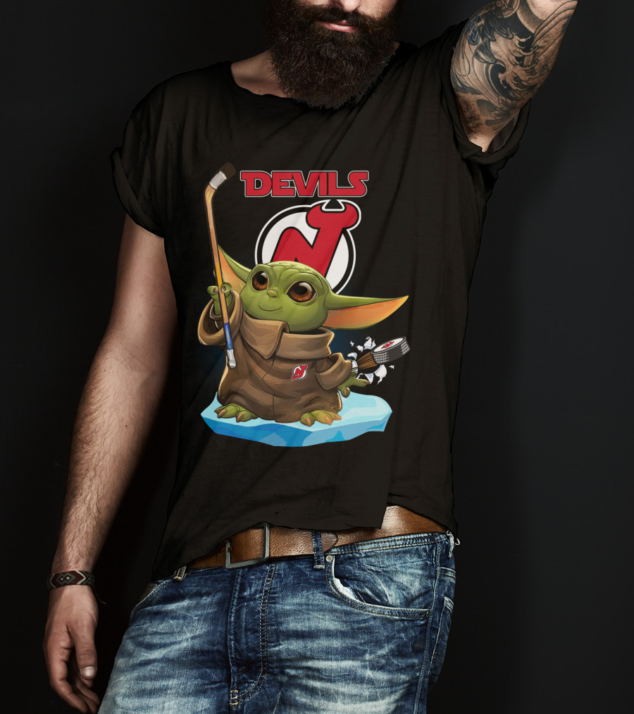 Baby Yoda New Jersey Devils Hockey Puck Lightsaber T-Shirt