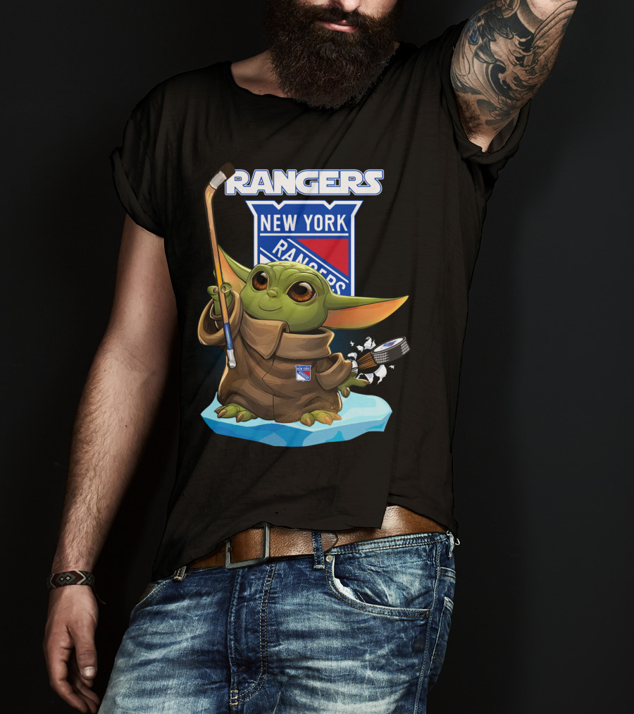New York Rangers Baby Yoda Hockey Crossover T-Shirt