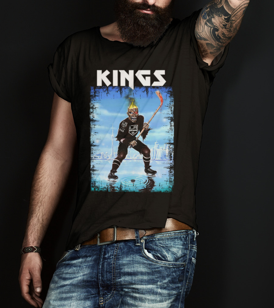 Los Angeles Kings Hockey Demon Flames Skyline T-Shirt