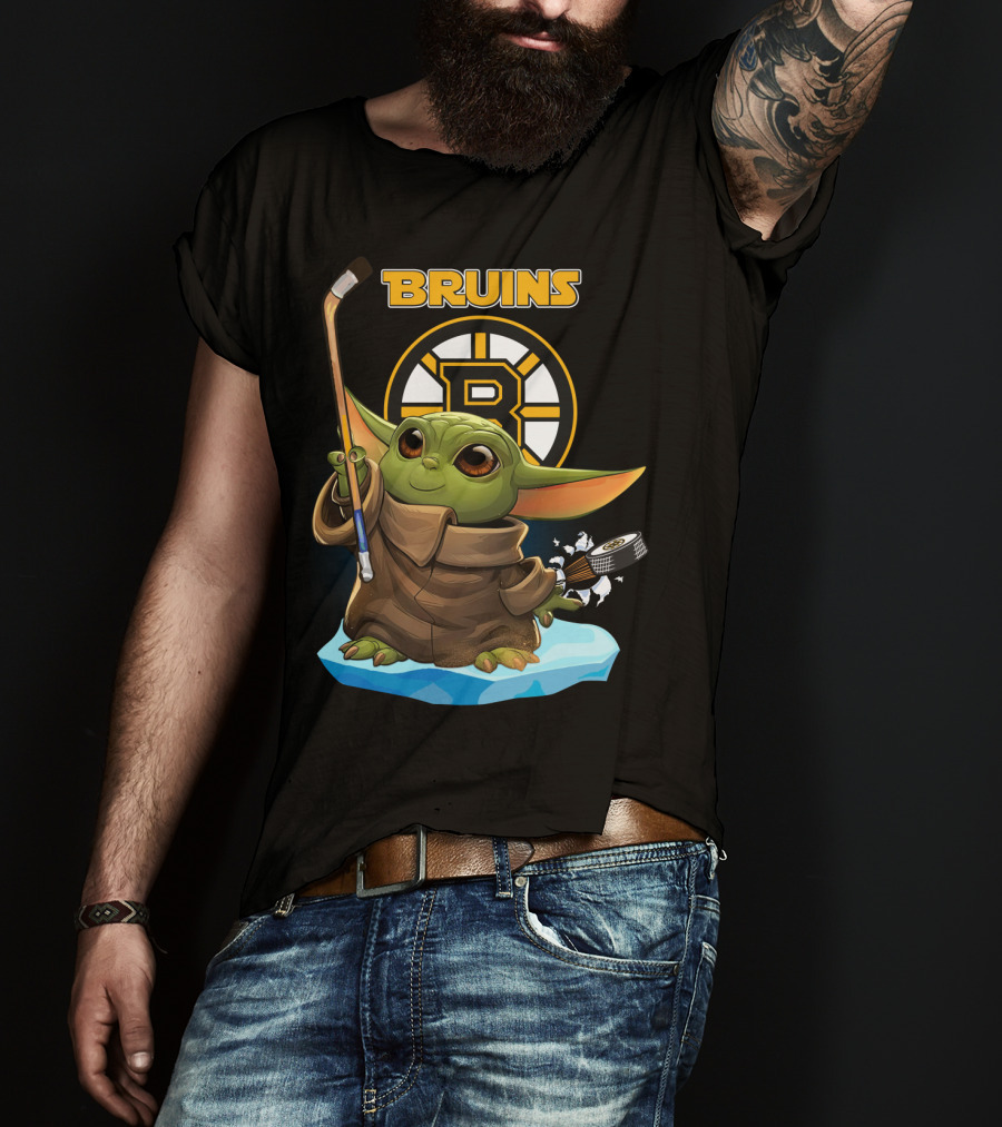 Bruins Baby Yoda Hockey Star Wars Crossover T-Shirt