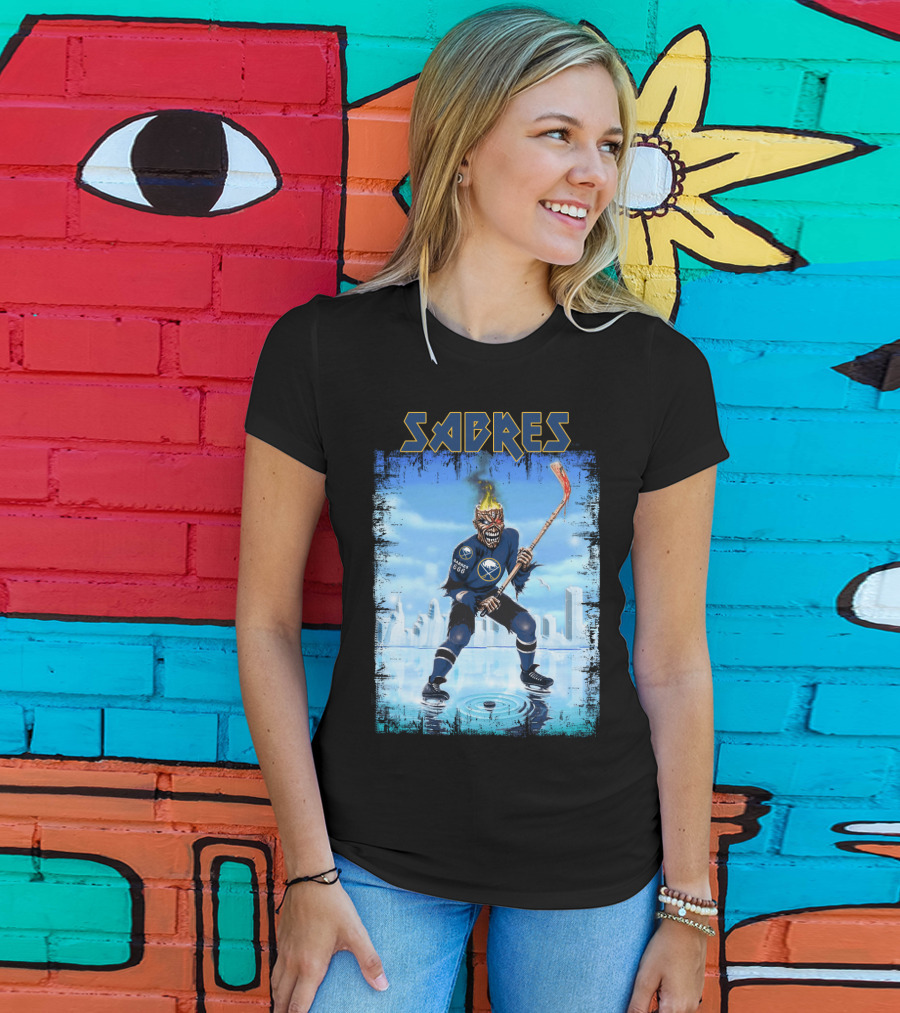 Sabres Hockey Themed Artwork With Dark Background And Fiery T-Shirt