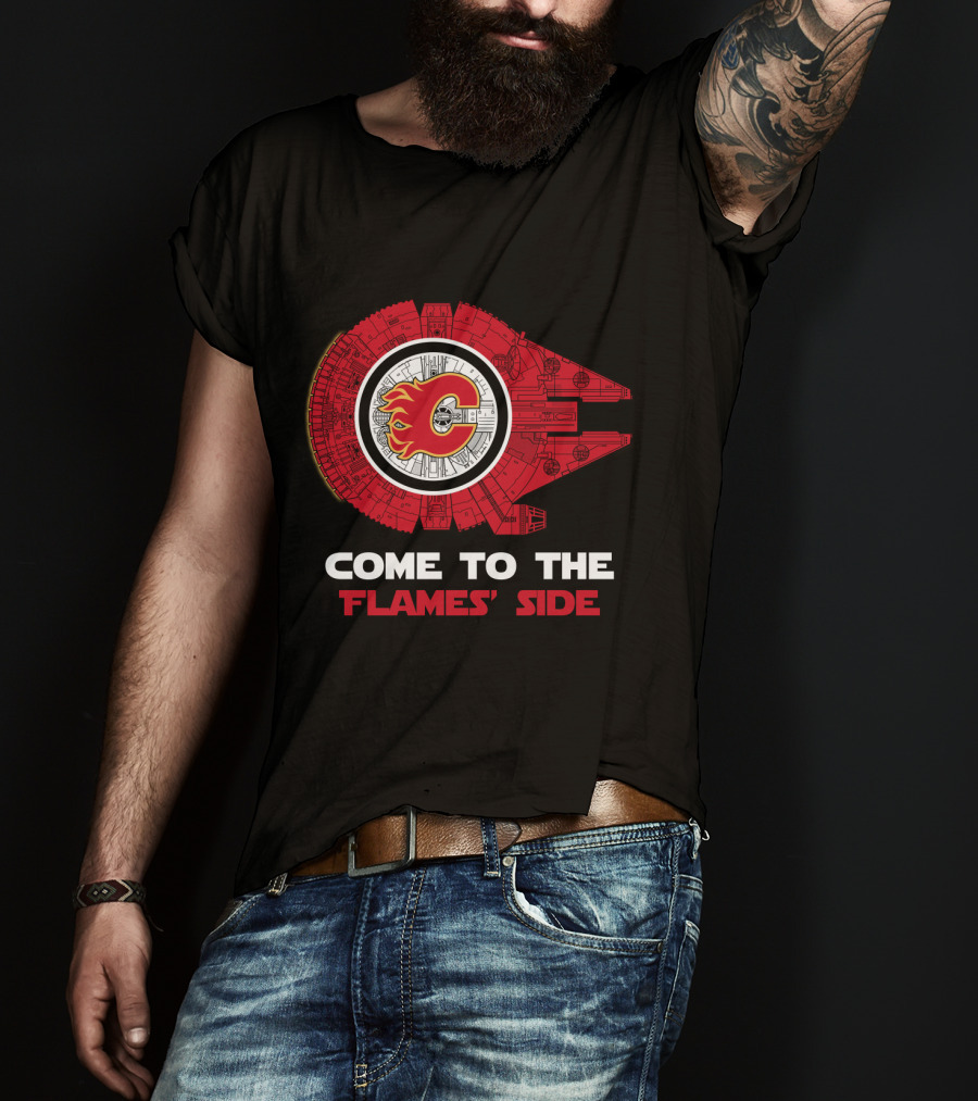 Come To The Flames' Side Calgary Flames Millennium Falcon T-Shirt