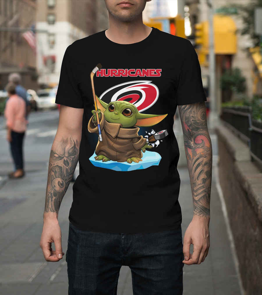 Hurricanes Baby Yoda With Hockey Stick And Puck Carolina Hurricanes T-Shirt