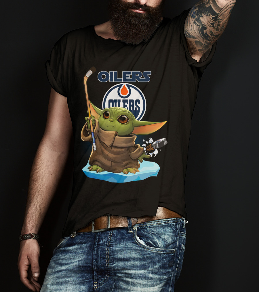 Baby Yoda Edmonton Oilers Hockey Crossover Fan T-Shirt