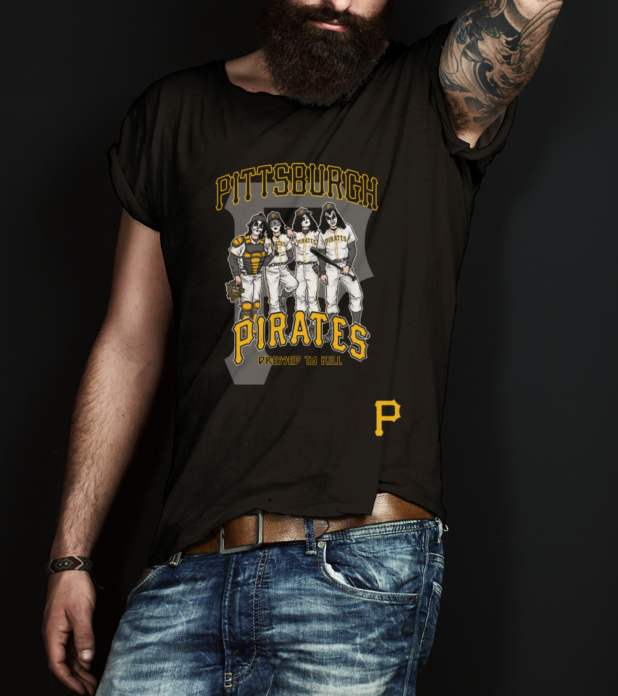 KISS Pittsburgh Pirates Dressed To Kill Baseball Rock Crossover T-Shirt