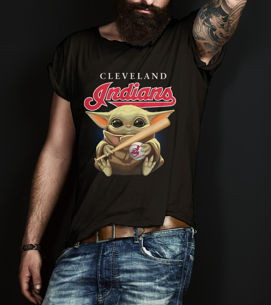 Cleveland Indians Baby Yoda Baseball Bat And Ball T-Shirt