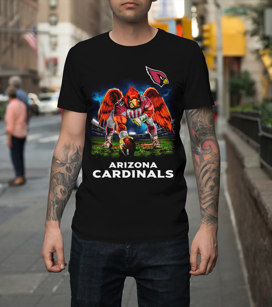 Arizona Cardinals Nfl Football Bird Mascot 3 Point Stance Stadium Scene T-Shirt