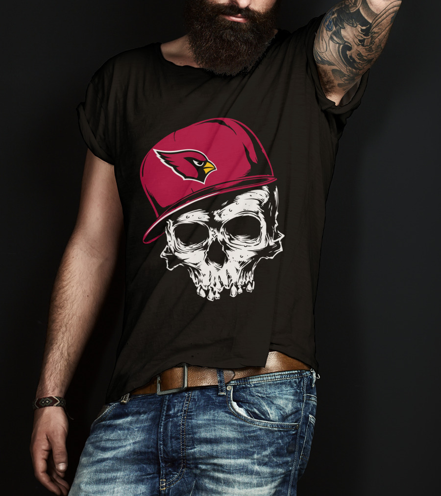 Arizona Cardinals Skull With Logo Cap T-Shirt
