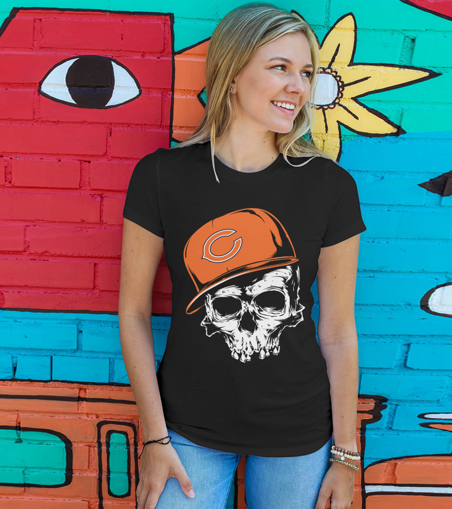 Chicago Bears Skull With Orange Cap T-Shirt