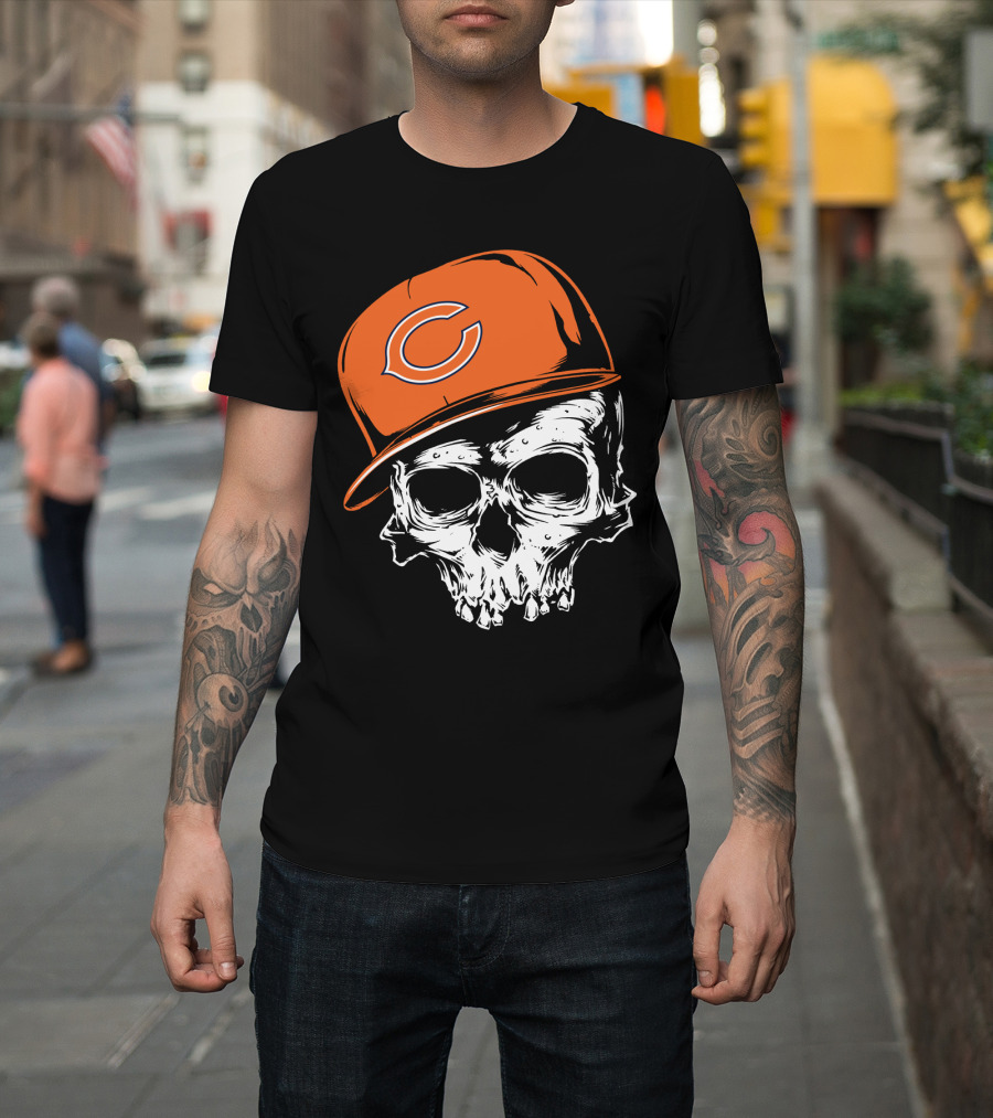 Chicago Bears Skull With Orange Cap T-Shirt