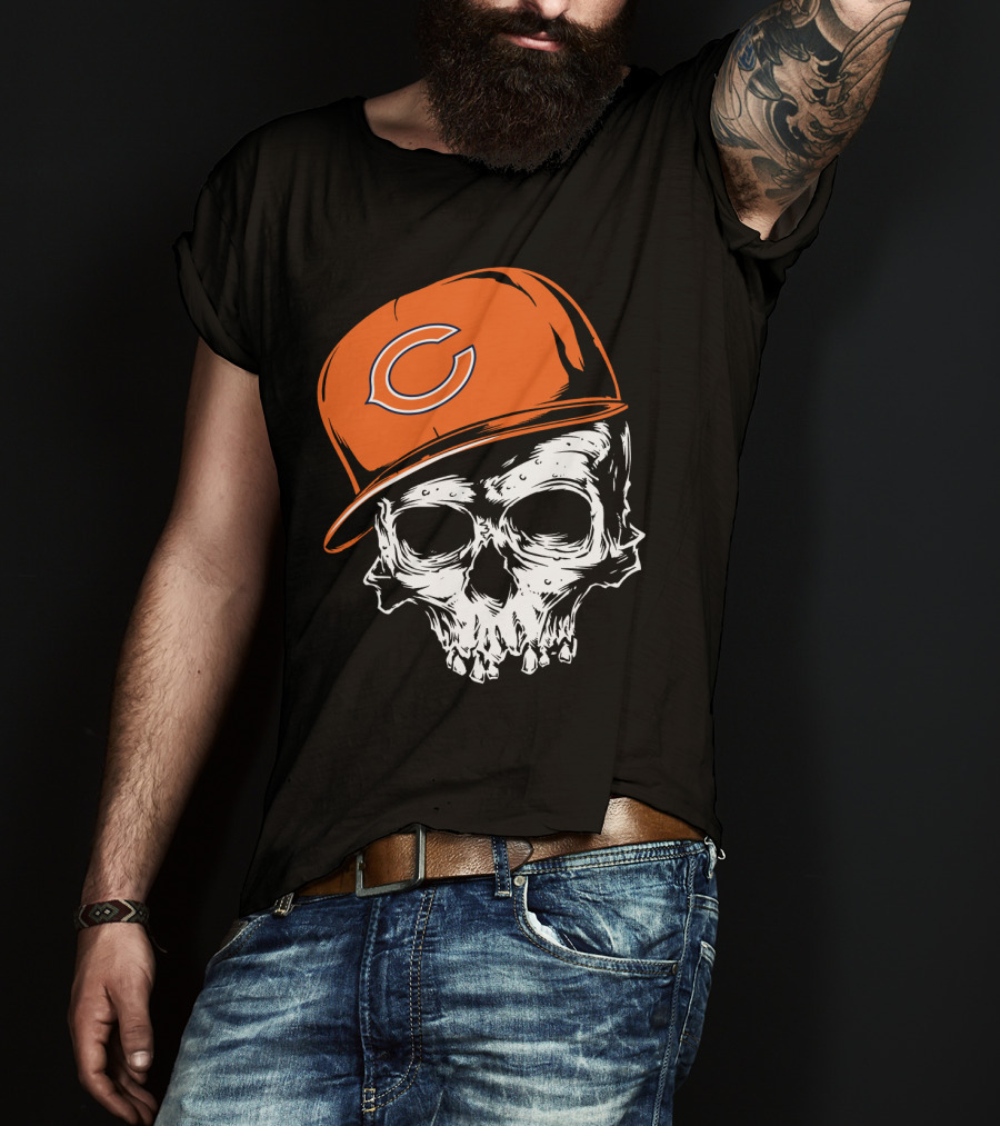 Chicago Bears Skull With Orange Cap T-Shirt