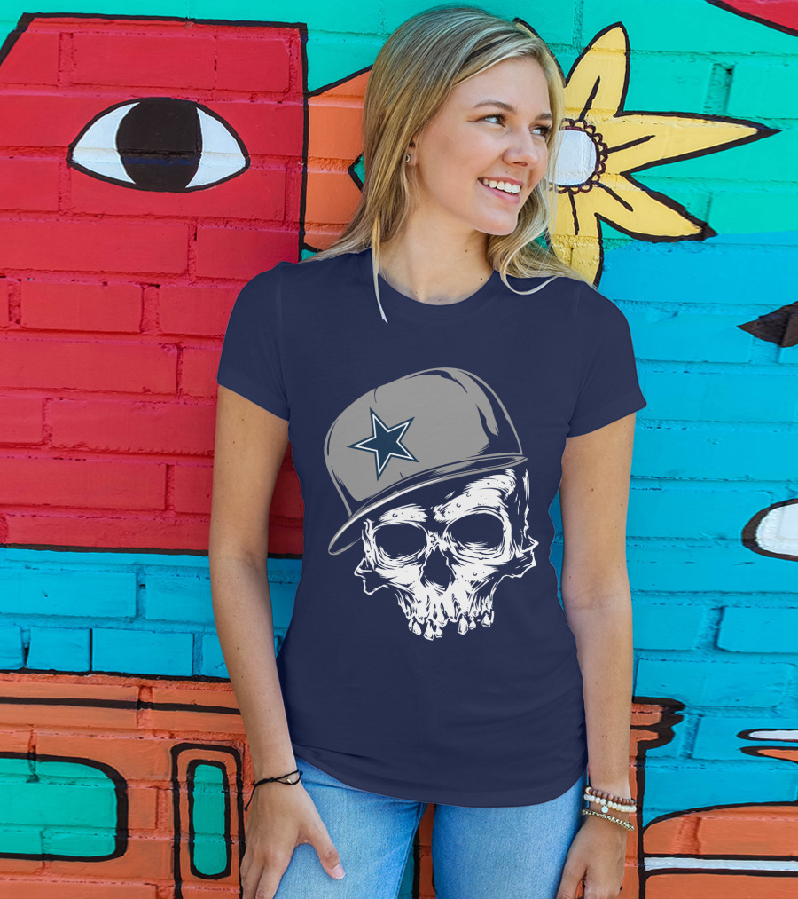 Dallas Cowboys Skull With Star Emblem Cap T-Shirt
