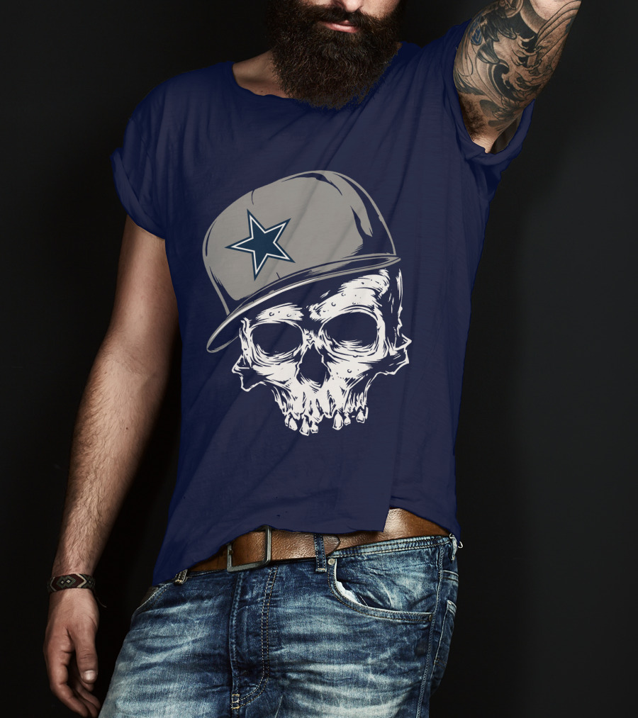 Dallas Cowboys Skull With Star Emblem Cap T-Shirt