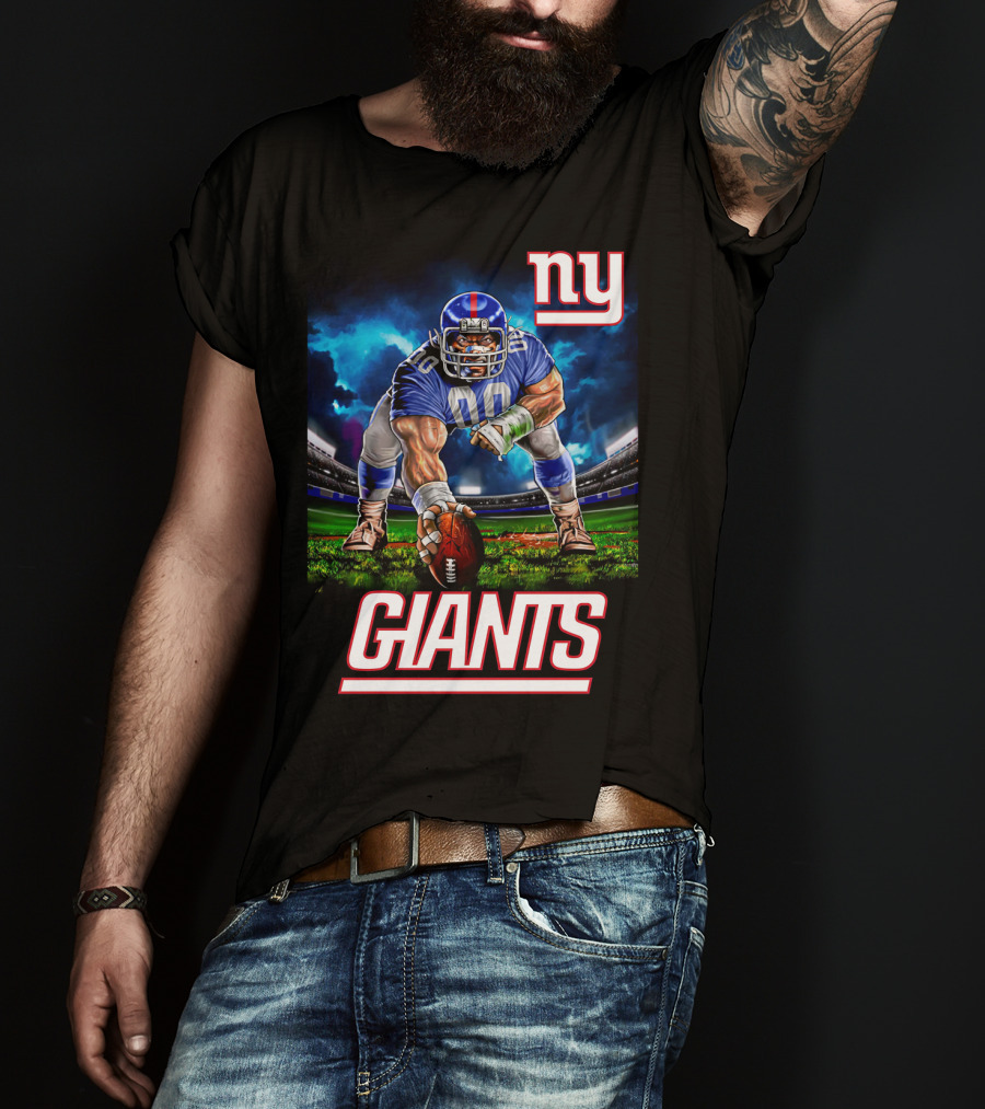 Ny Giants Football 3 Point Stance Nfl Stadium Scene T-Shirt