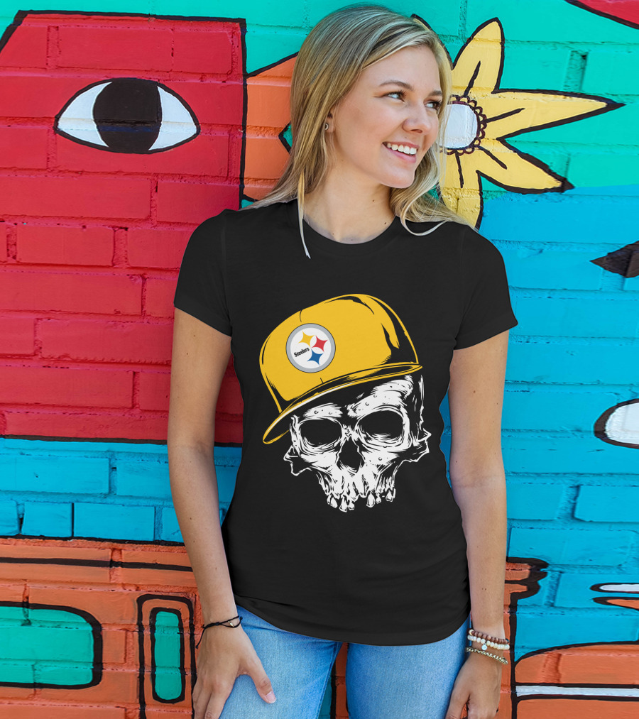 Pittsburgh Steelers Skull With Yellow Cap T-Shirt