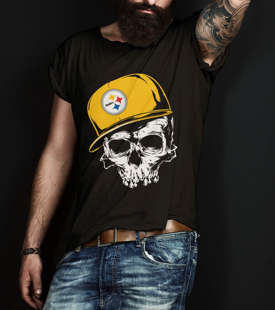 Pittsburgh Steelers Skull With Yellow Cap T-Shirt