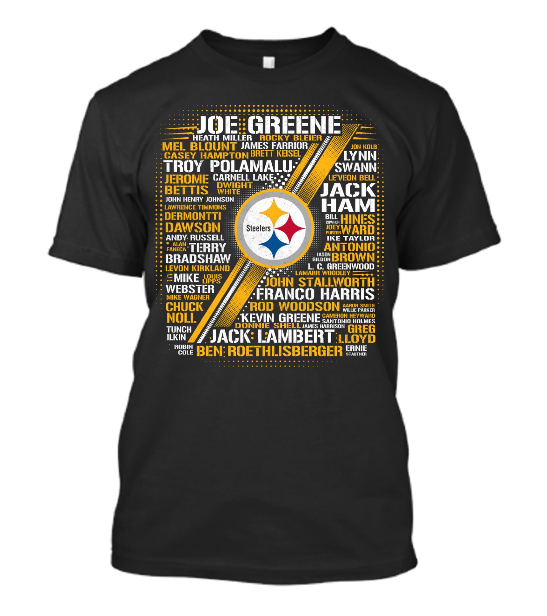 Joe Greene Troy Polamalu Jerome Bettis Steelers Iconic Names Collage T-Shirt