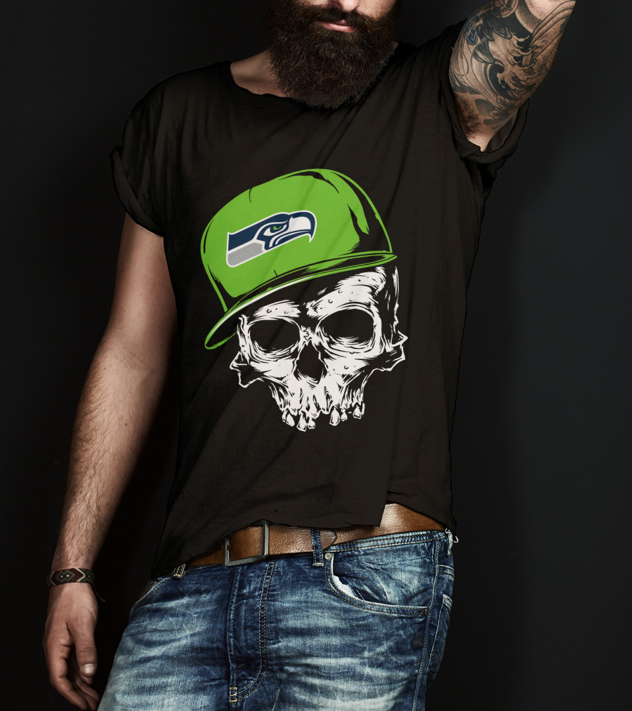 Seattle Seahawks Skull With Green Hat T-Shirt