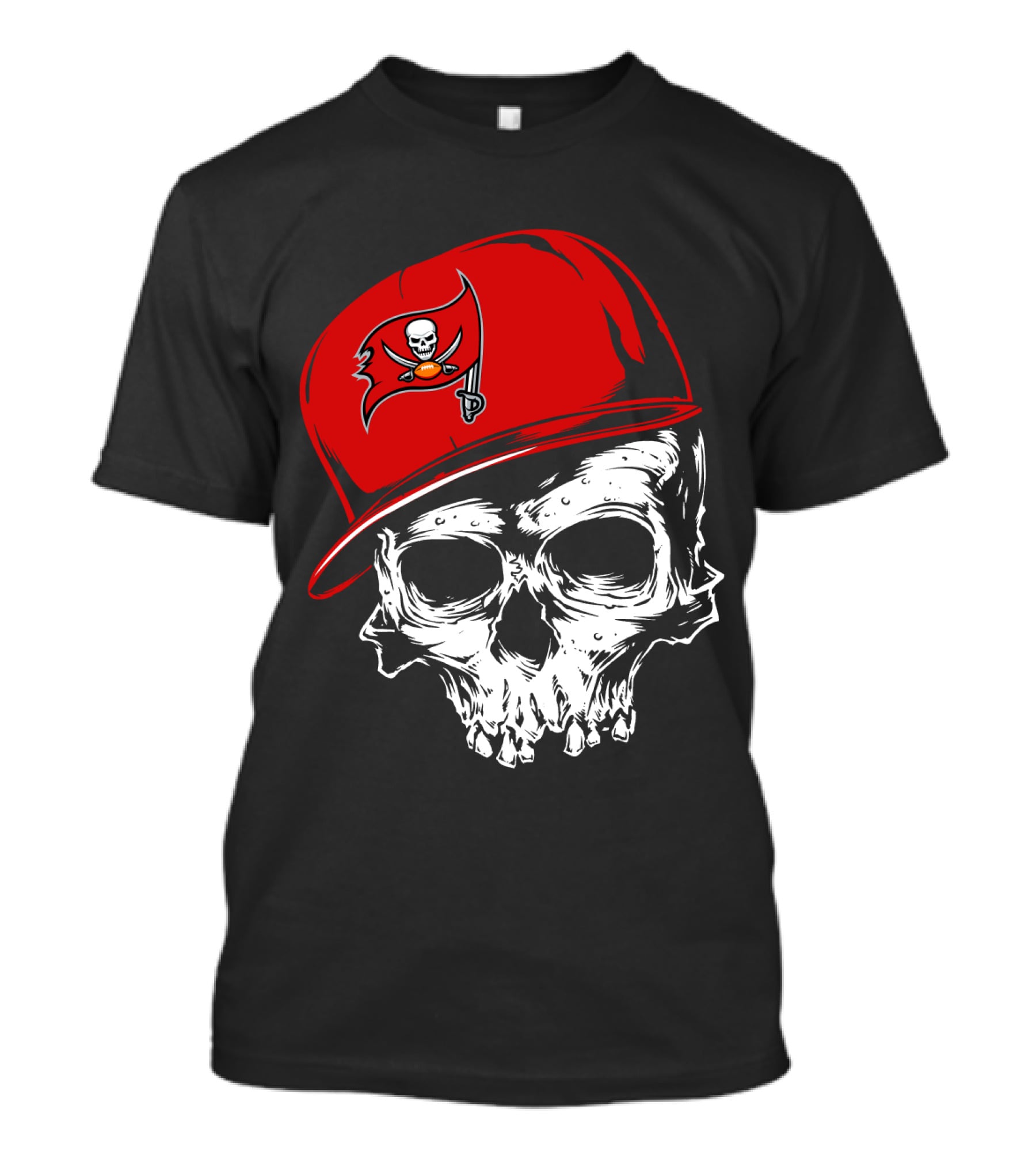 Tampa Bay Buccaneers Skull With Red Cap And Pirate Flag T-Shirt