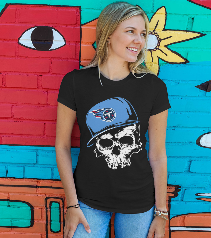 Tennessee Titans Skull With Cap And Iconic Team T-Shirt