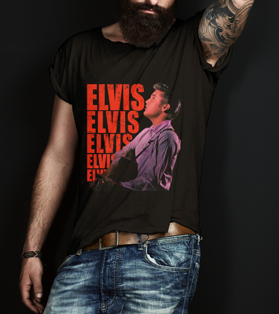 Elvis Vintage Style Portrait With Guitar T-Shirt