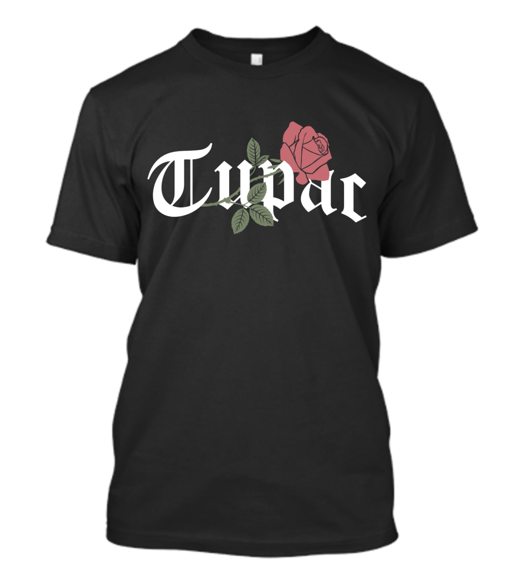 Tupac Gothic Font With Rose T-Shirt