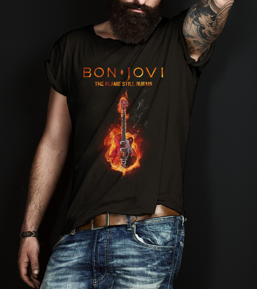 BON JOVI THE FLAME STILL BURNS Guitar On Fire T-Shirt