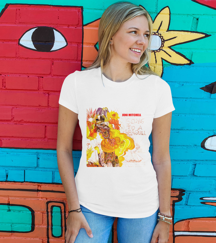 Joni Mitchell Song To A Seagull Colorful Floral Artwork With Yellow Orange Accents T-Shirt