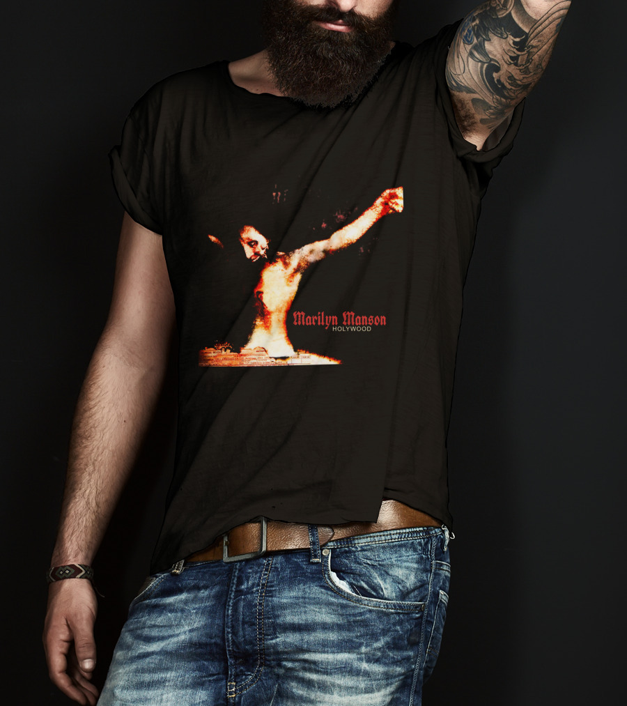 Marilyn Manson Holywood Crucifixion Imagery With MMS 04 Elements T-Shirt