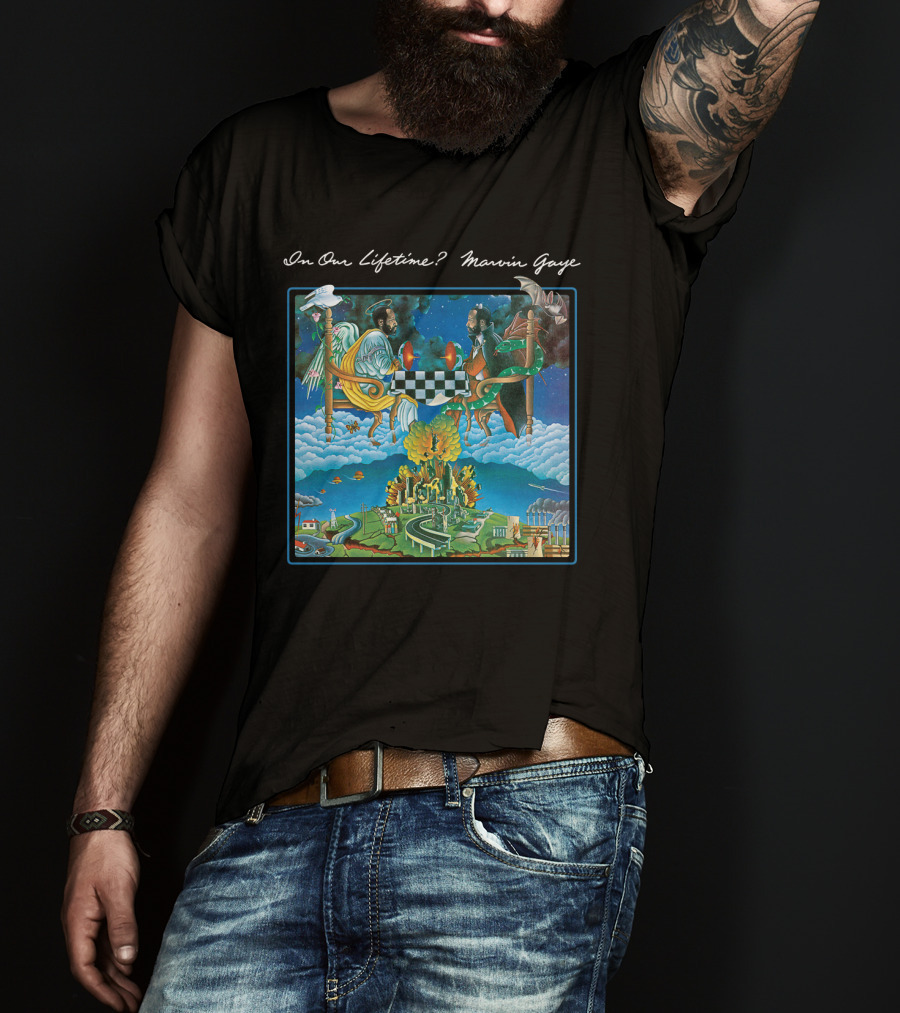 In Our Lifetime? Marvin Gaye Album Checkerboard Angels Earth Journey T-Shirt