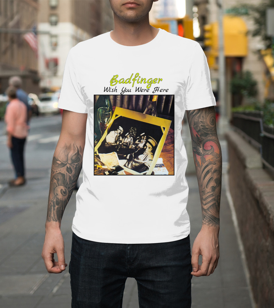 Badfinger Wish You Were Here Album Art Photographic Table Setting with Drinks and Photographs T-Shirt