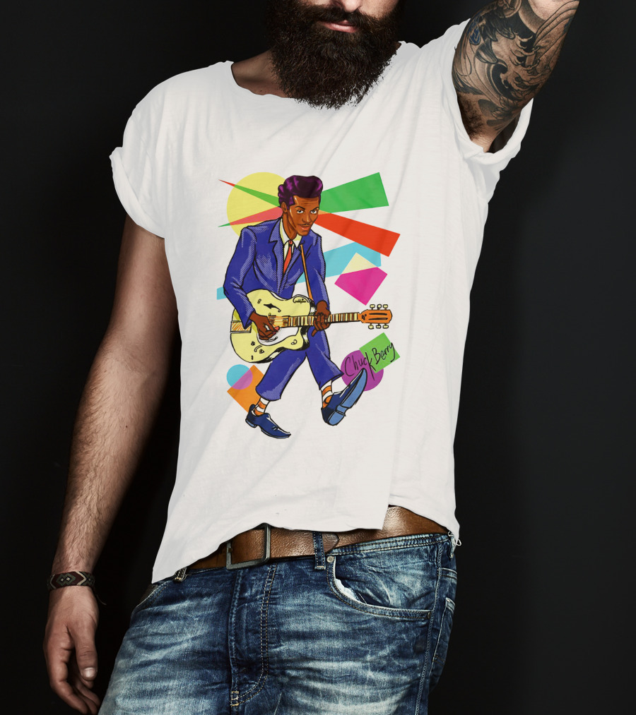 Chuck Berry Colorful Geometric Guitarist T-Shirt