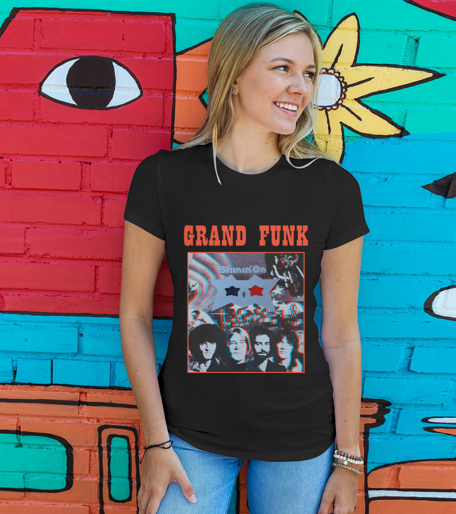 Grand Funk Shinin' On Album Cover With 3D Effect Band Members And Star Shapes T-Shirt