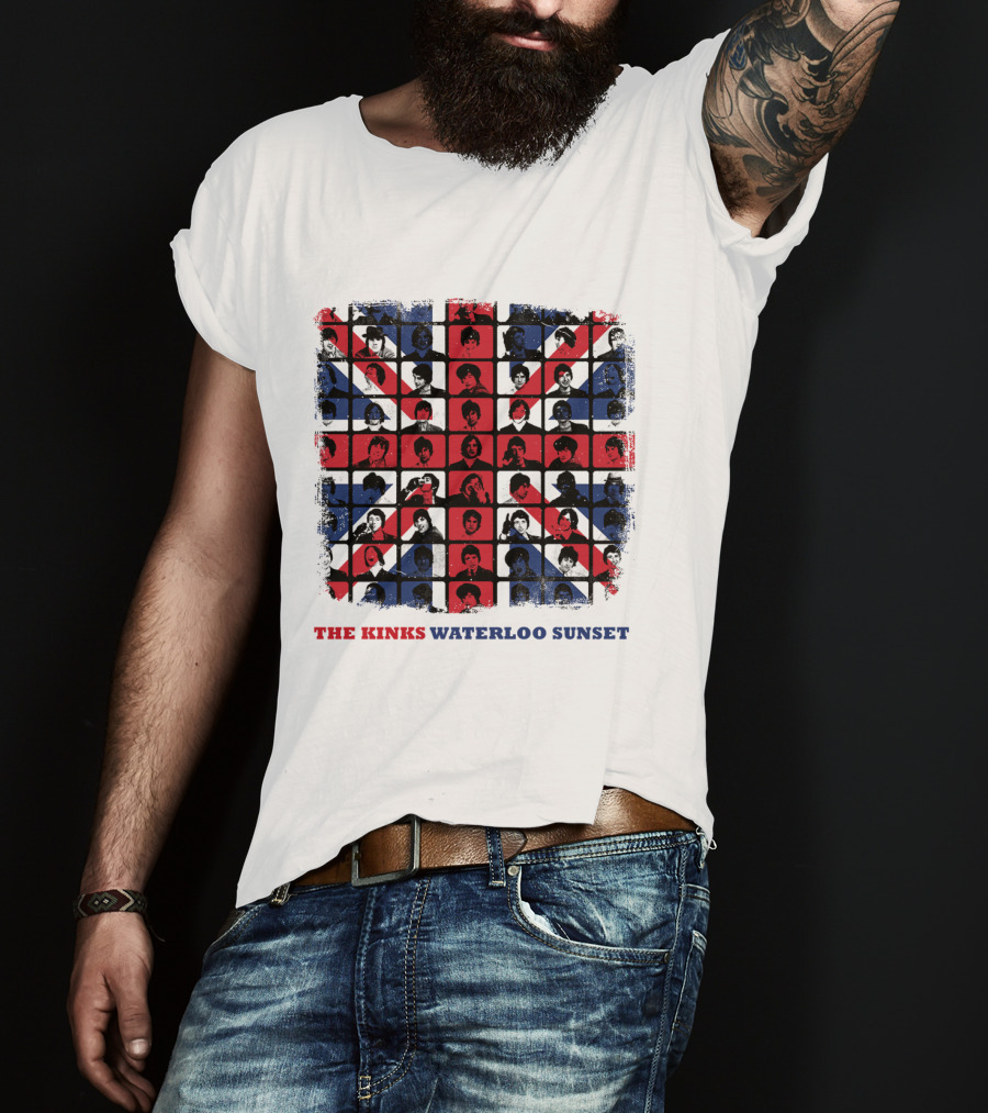 THE KINKS WATERLOO SUNSET Union Jack Portrait Grid T-Shirt