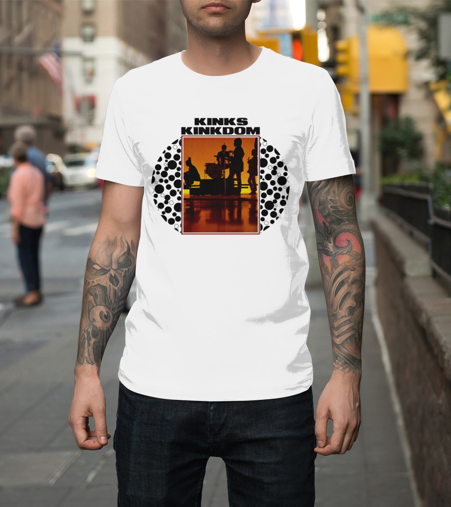 Kinks Kinkdom TKK 08 Band Silhouette With Drum Set And Spotted Circles T-Shirt