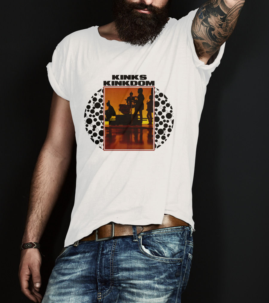 Kinks Kinkdom TKK 08 Band Silhouette With Drum Set And Spotted Circles T-Shirt