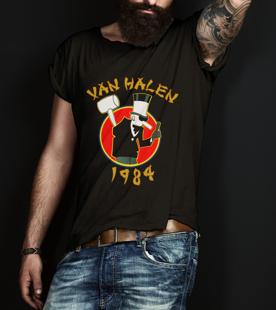 Van Halen 1984 Cartoon Character With Hammer And Top Hat T-Shirt