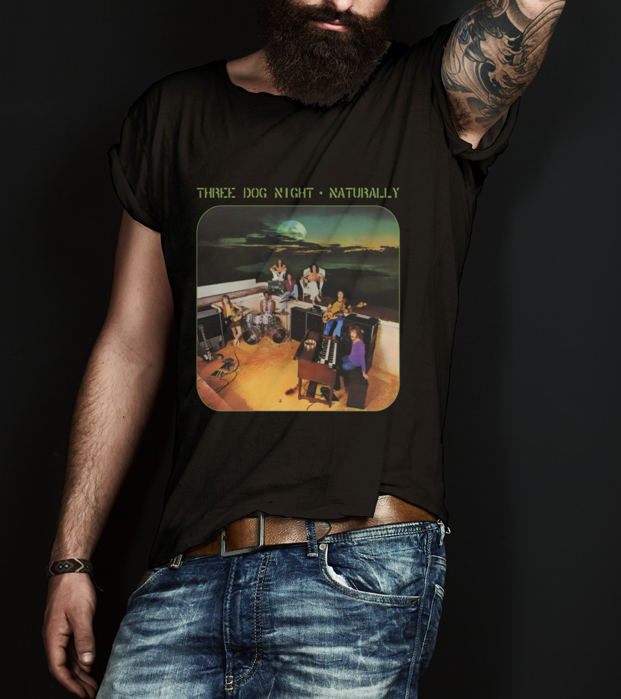 Three Dog Night Naturally Album Cover Moonlit Rooftop Band Scene T-Shirt