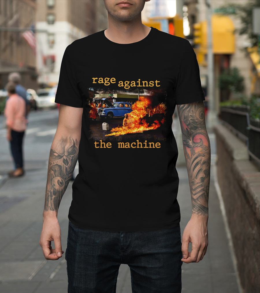 Rage Against The Machine Burning Car Riot Scene T-Shirt