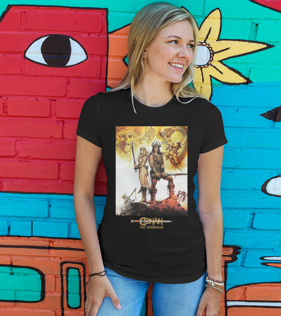 Conan The Barbarian Sword Skulls Warrior Fantasy Art T-Shirt