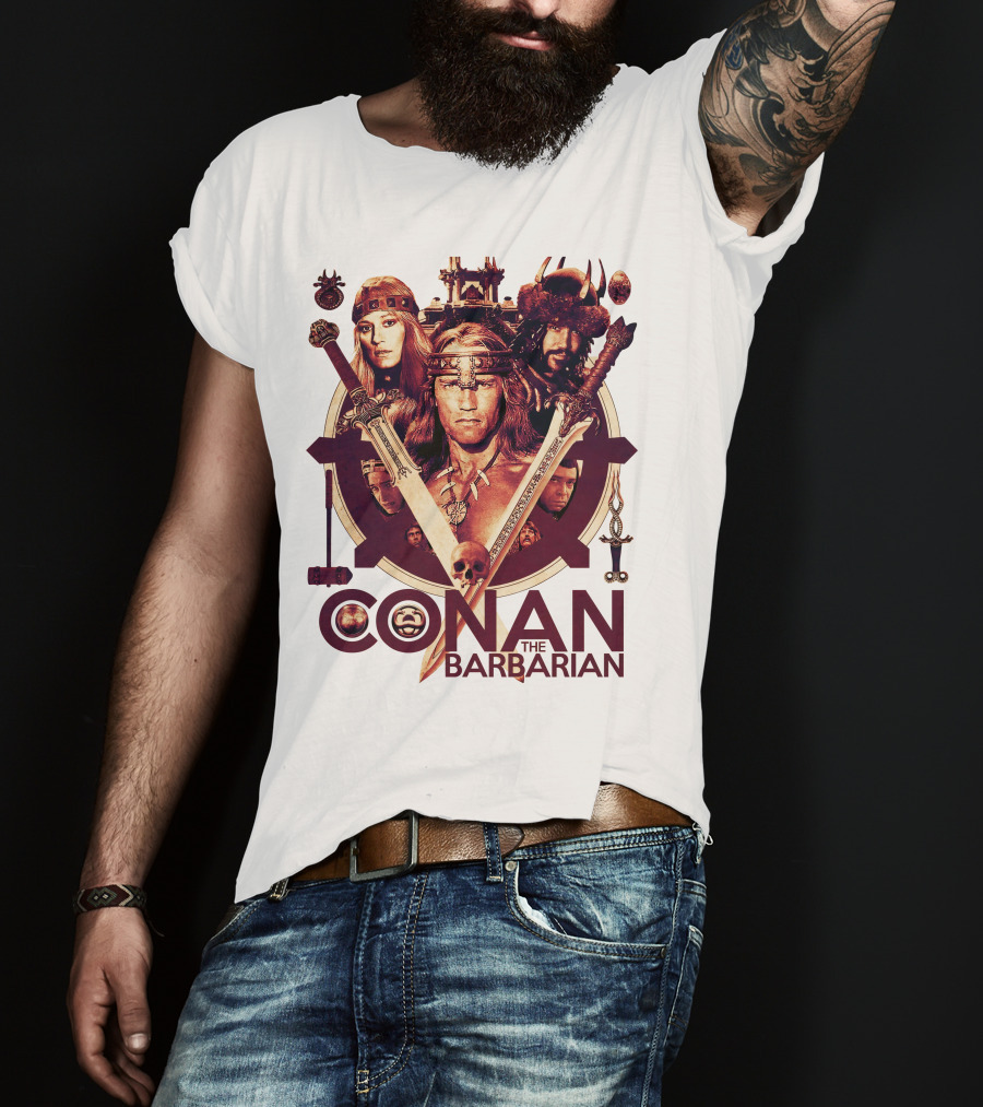 Conan The Barbarian Warrior Circle With Swords And Characters T-Shirt