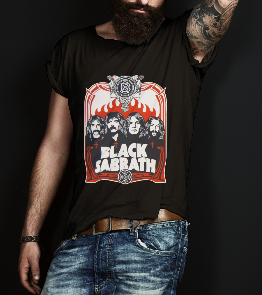 Black Sabbath Vintage Style Band Portrait With Gothic Symbolism T-Shirt