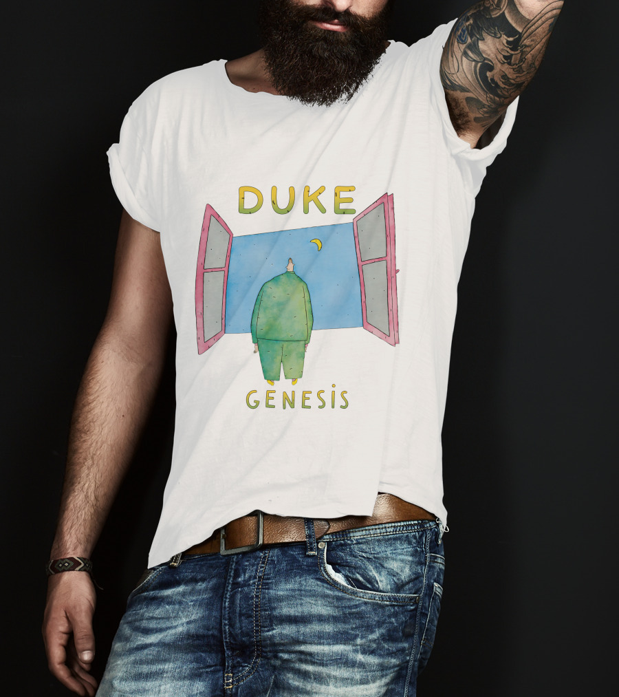 Duke Genesis Album Artwork Blue Figurine With Open Window And Crescent Moon T-Shirt