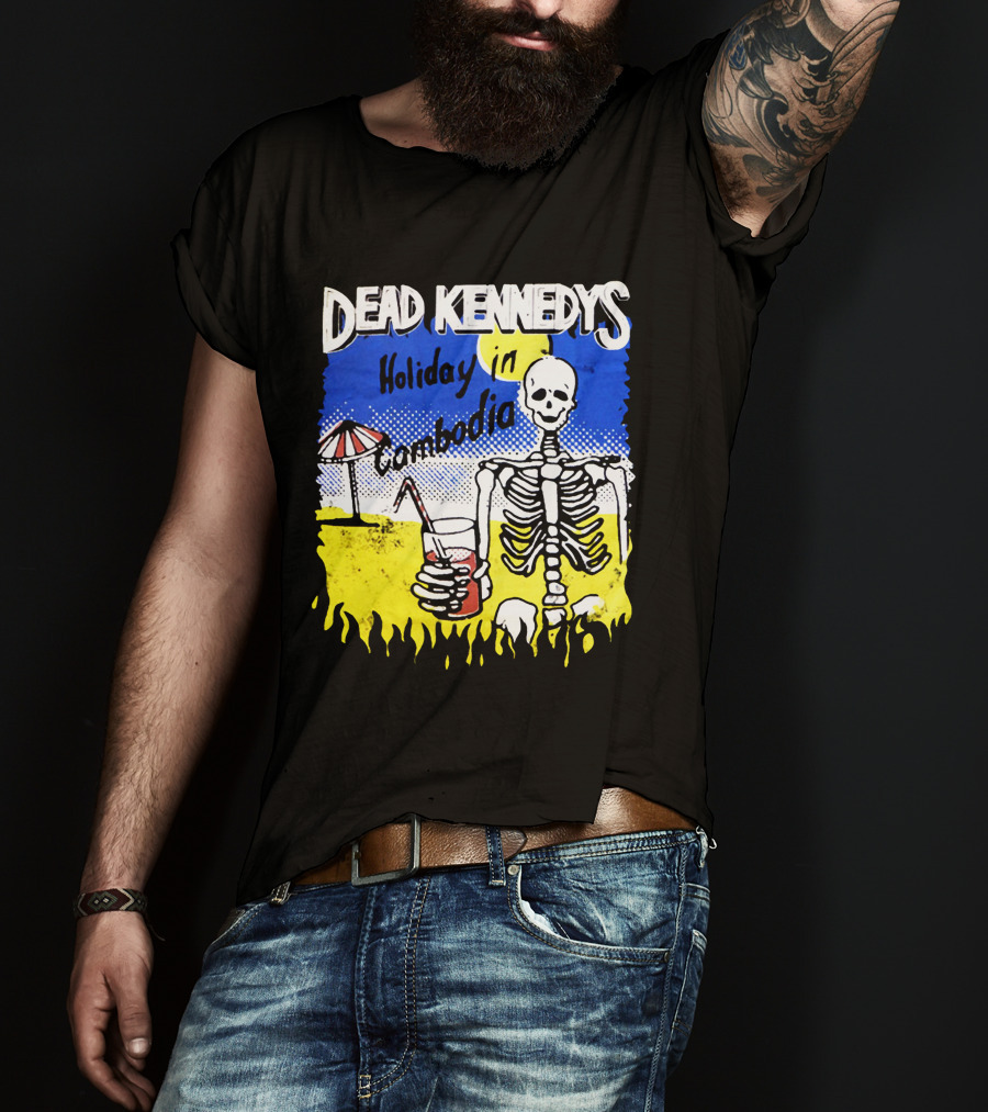 Dead Kennedys Holiday In Cambodia Skeleton Drink Umbrella Scene T-Shirt
