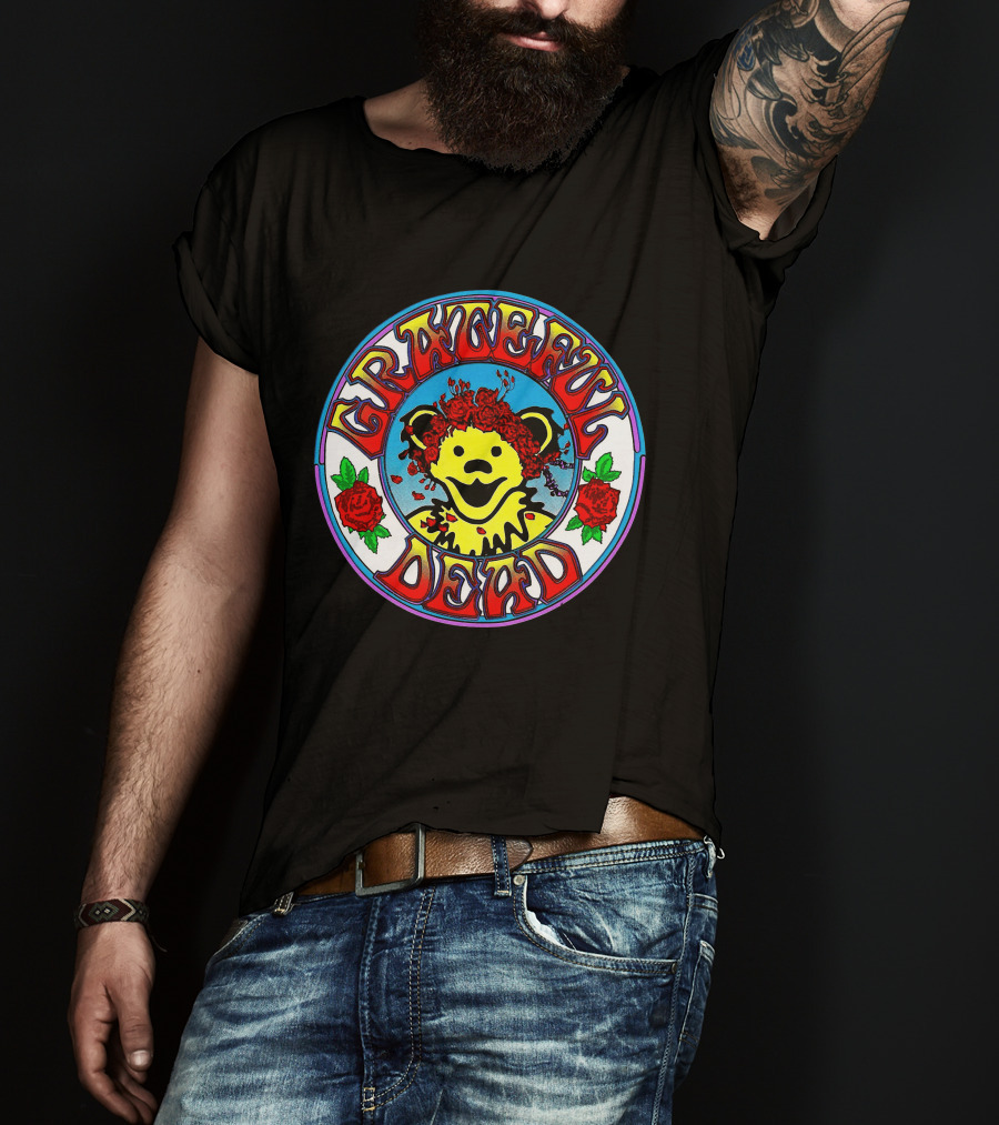 Grateful Dead Bear With Roses Circle T-Shirt
