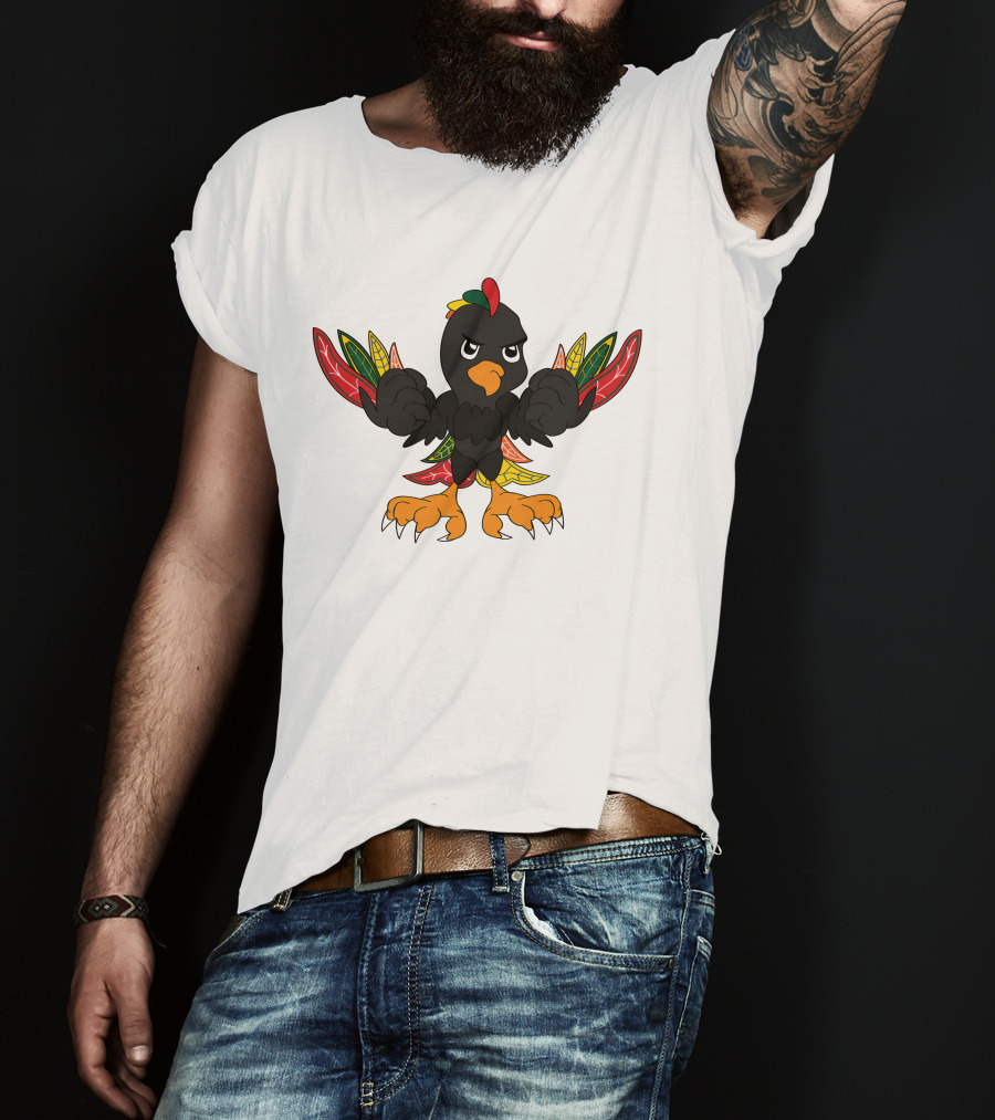 Chicago Blackhawks 19 Angry Cartoon Bird With Colorful Feather Wings And Clenched Fists T-Shirt