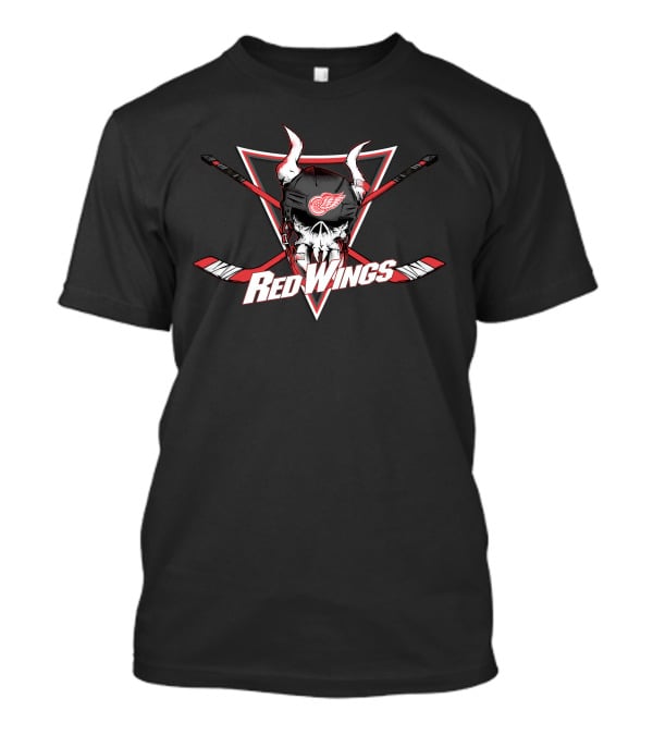 Red Wings Skull And Hockey Sticks T-Shirt