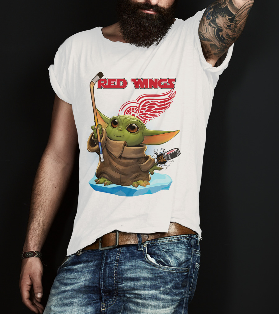 Baby Yoda Hockey Detroit Red Wings T-Shirt