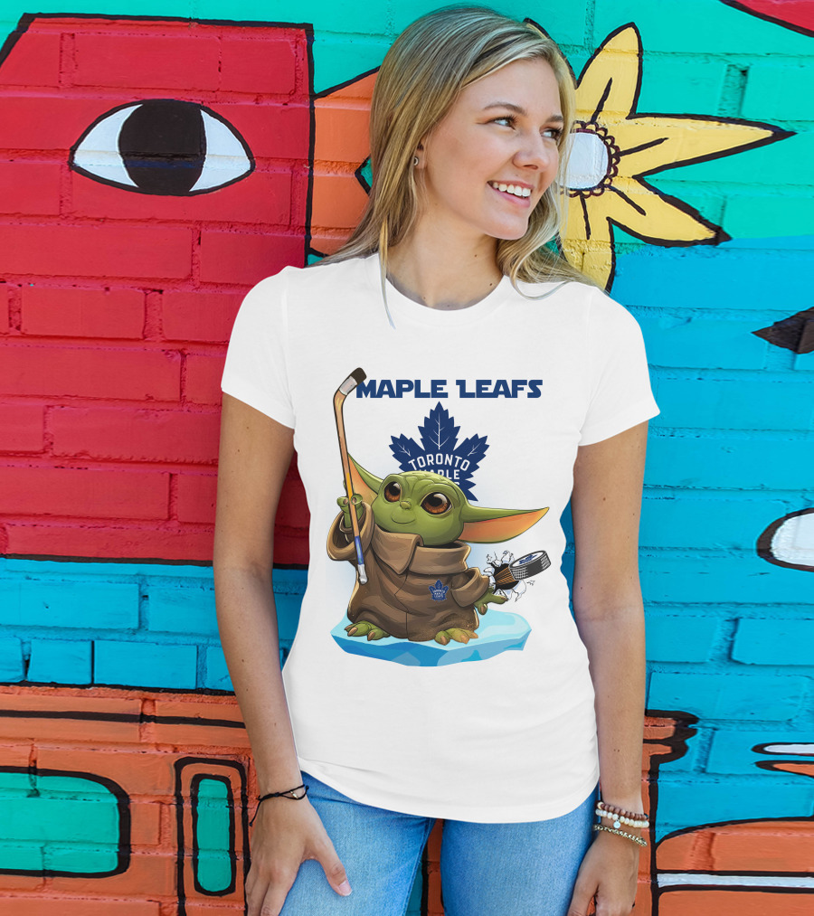 Baby Yoda Toronto Maple Leafs Hockey Fan T-Shirt